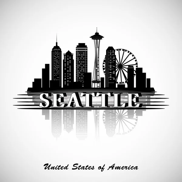 Seattle city skyline. Vector silhouettes of landmarks. USA. — Stock Vector