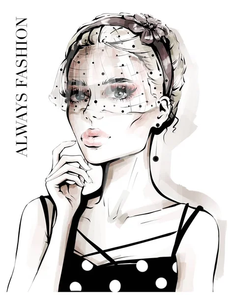 Beautiful Young Woman Veil Her Face Fashion Illustration — Stock Photo, Image