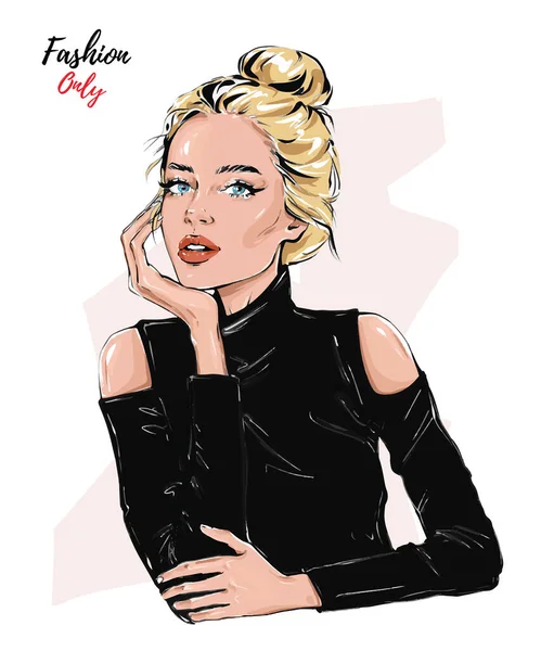 Belle Femme Dessinée Main Une Fille Blonde Femme Mode Illustration — Image vectorielle