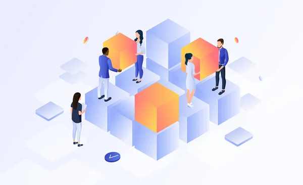 Teamwork concept. Employees solve problems. Creative work. Successful performance process. Effective business solution. 3d Isometric Vector Illustration Stock Illustration