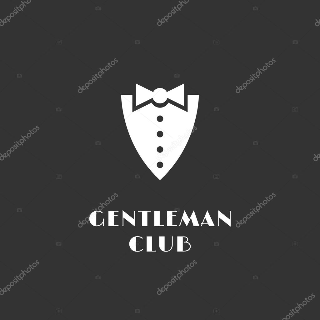Gentleman club logo template design with shirtfront and bow tie. Vector illustration.