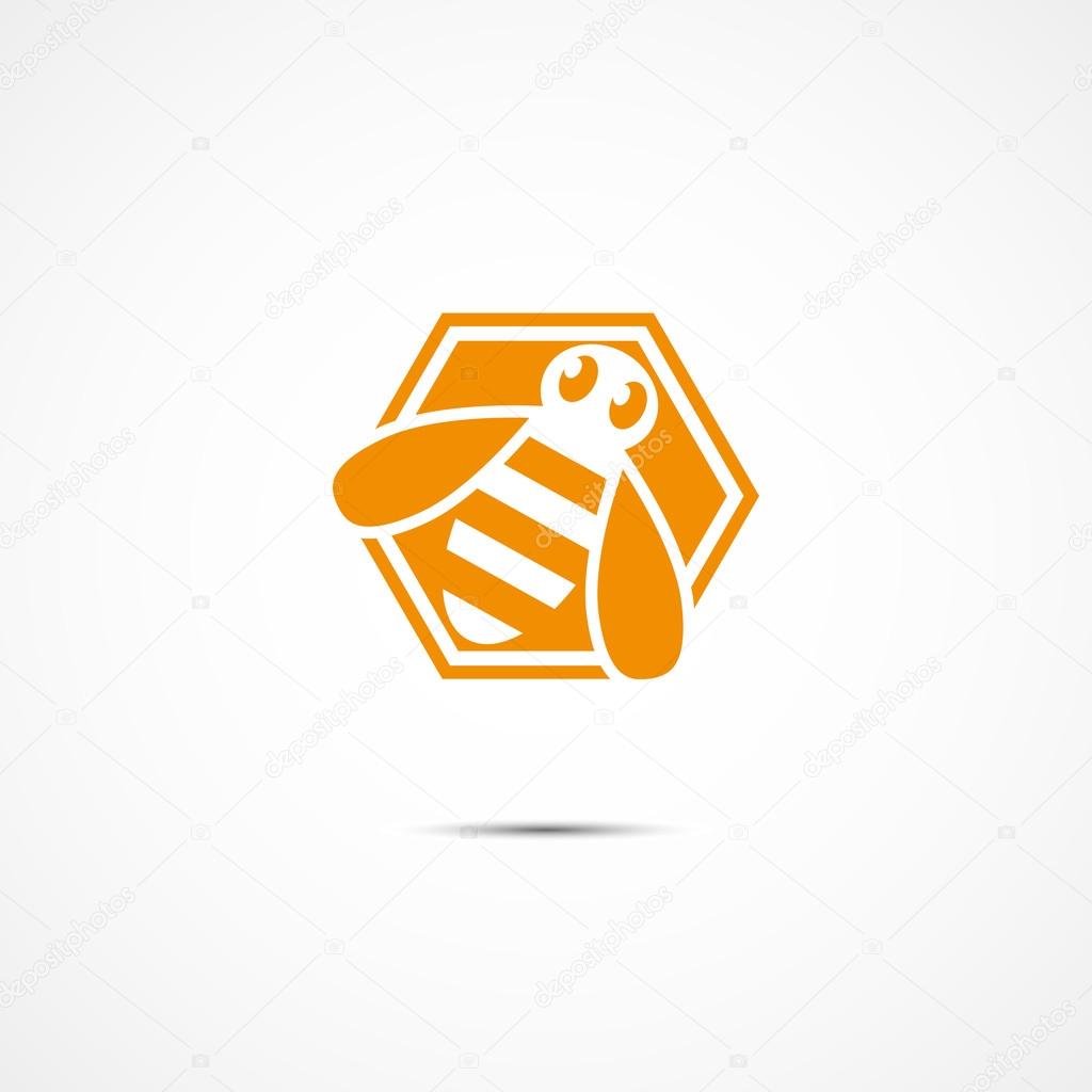Logo design template with a bee in the hexagon. Vector illustration.