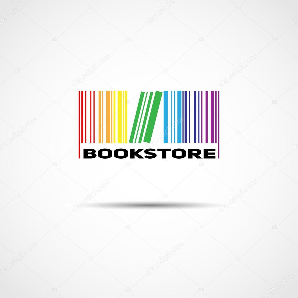 Logo design template for bookstore in form of colored barcode. Vector illustration.
