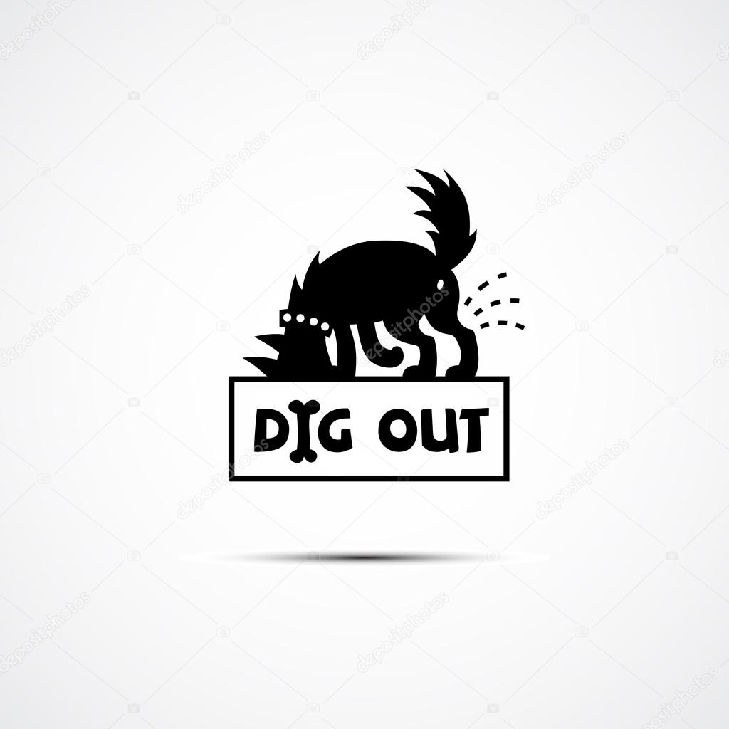 Logo design template with a contour of a dog digging a hole in search of bones. Vector illustration.