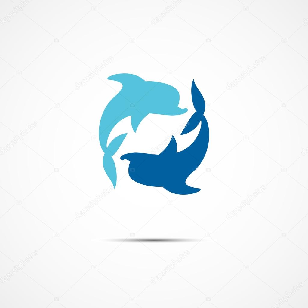 Logo design template with two dolphins arranged in a circle. Vector illustration.