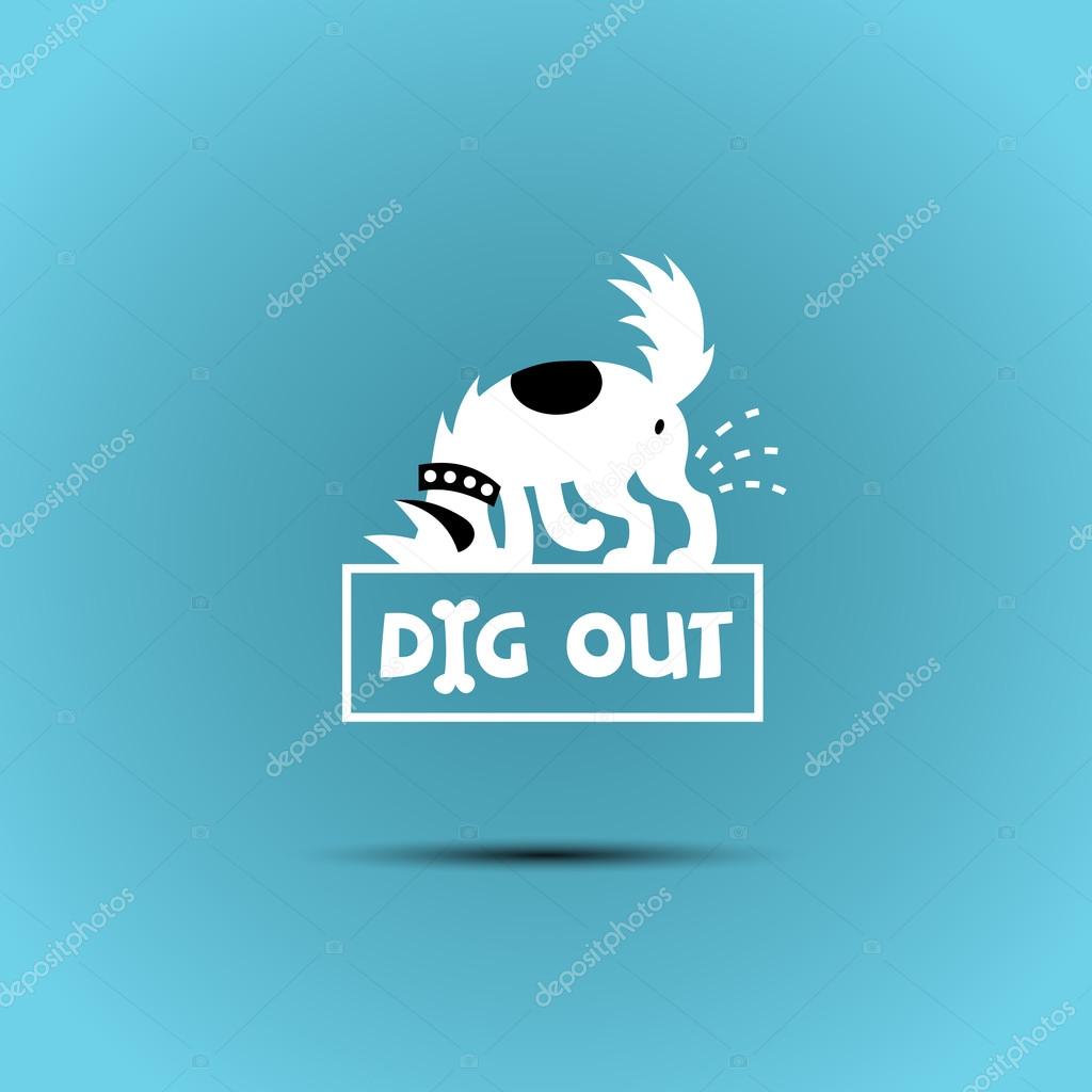 Logo design template with a dog digging a hole in search of bones. Vector illustration.