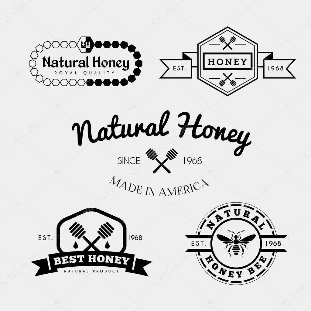 Vector set of honey and bee labels, badges and design elements in black color for your design