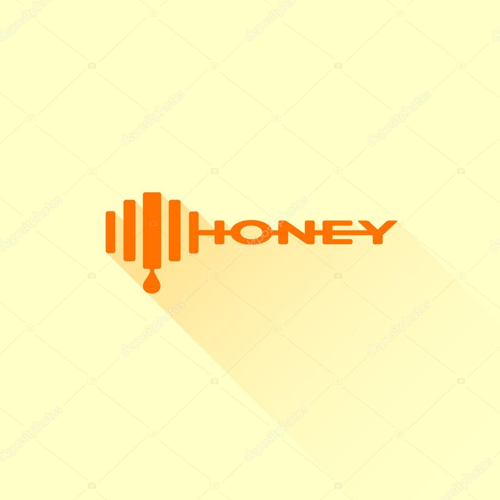Logo design template in the form of a stylized word honey with shadow in flat style. Vector illustration.