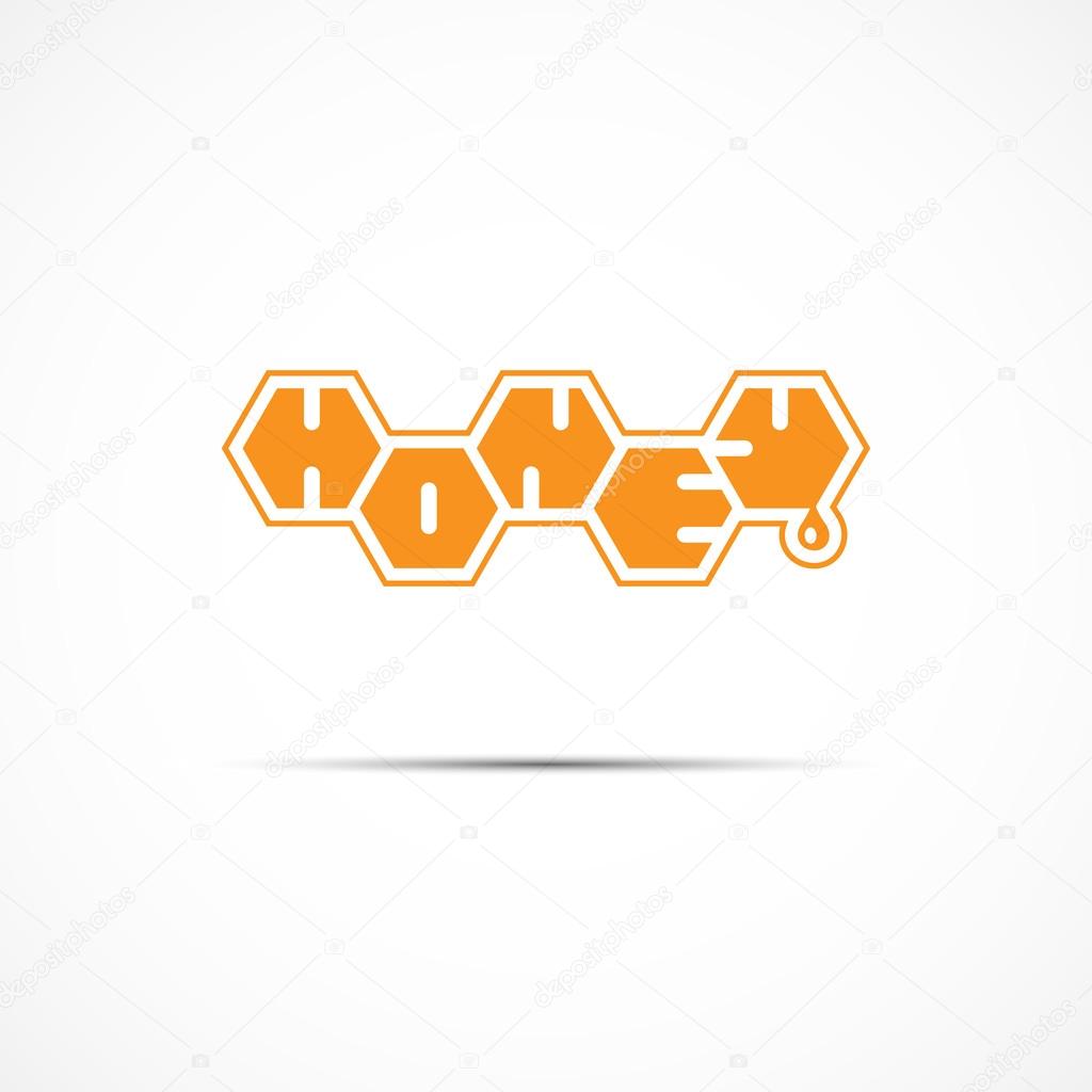Logo design template in the form of a stylized word honey in hexagons of orange color. Vector illustration.