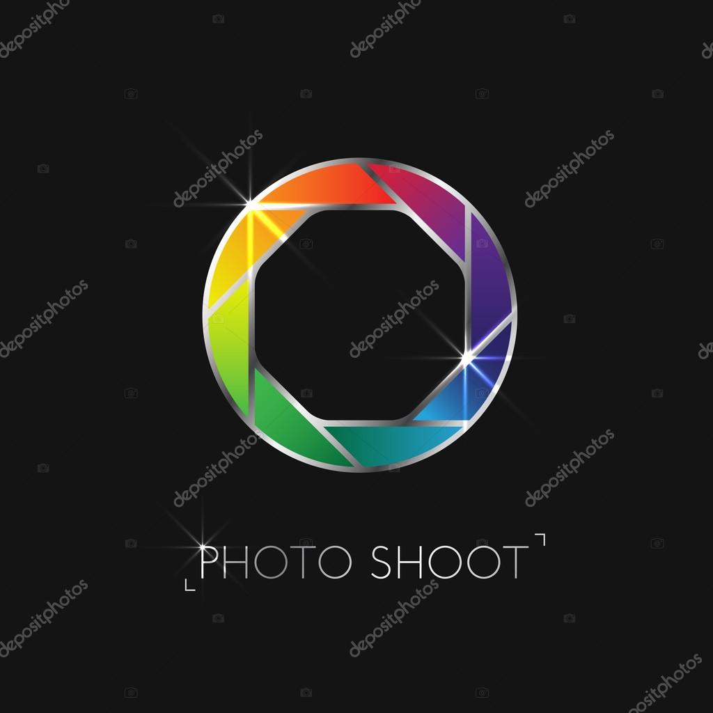 Shining logo with a diaphragm from the camera. Vector illustration.