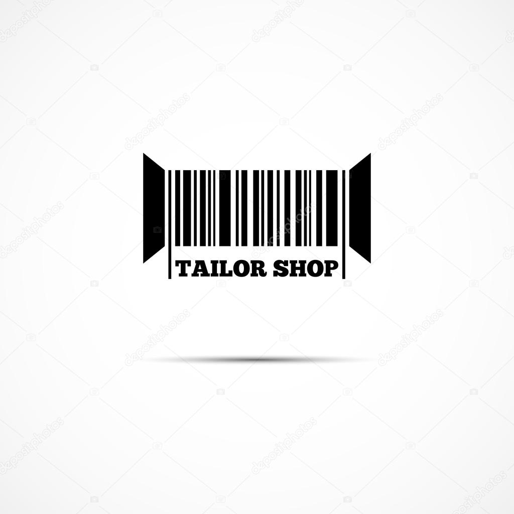 Logo design template for tailor shop in the form of the spool of thread and barcode. Vector illustration.