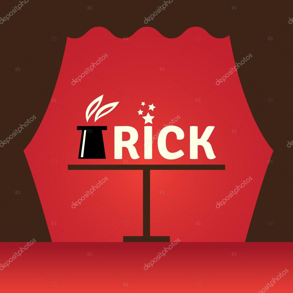 Logo design template with bunny in the hat and word trick. Vector illustration.