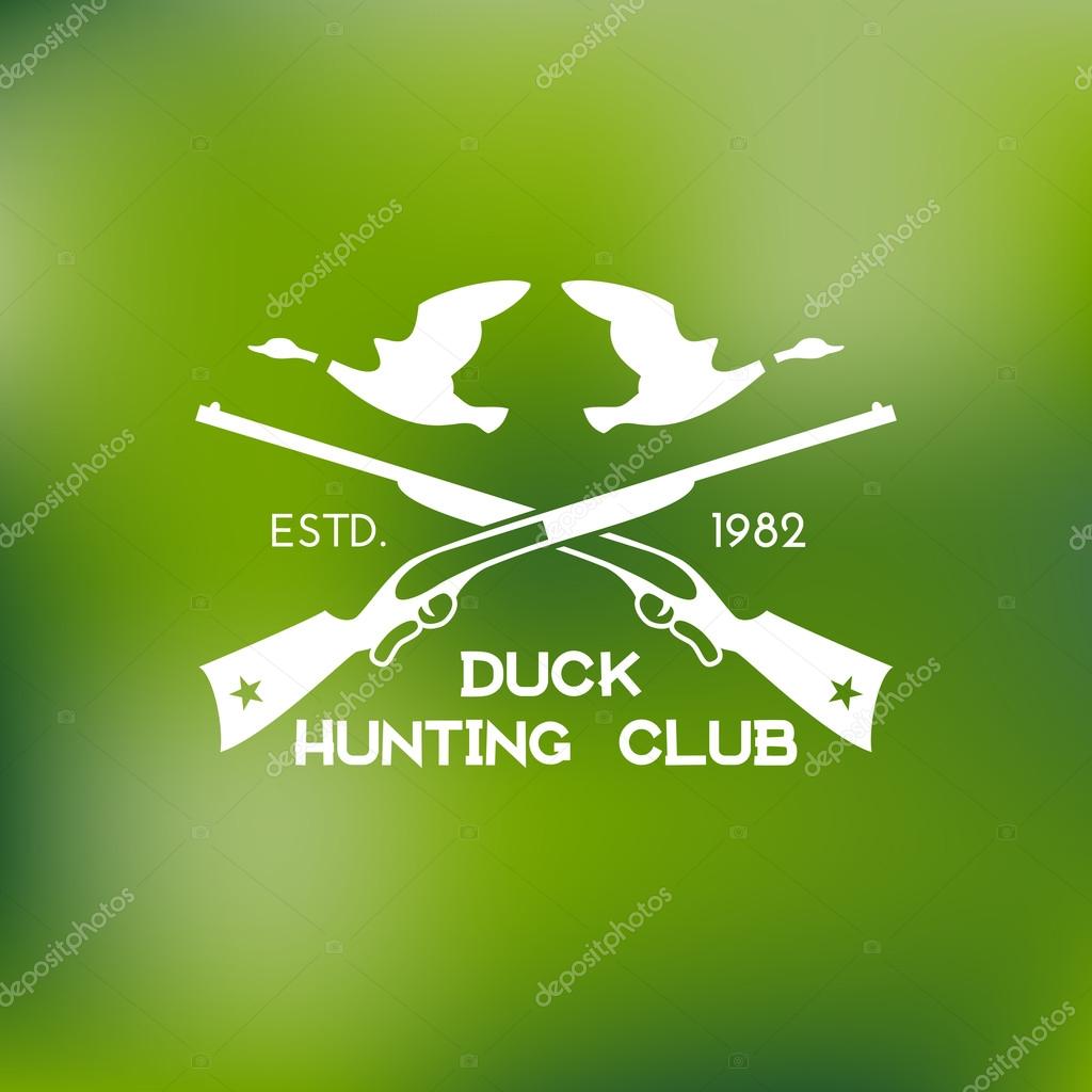 Template for logos, labels and emblems with two rifles and two ducks. Vector illustration.