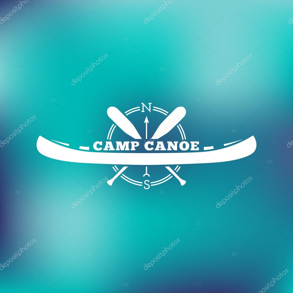 Template for logos, labels and emblems with two paddles, canoe and compass. Vector illustration.