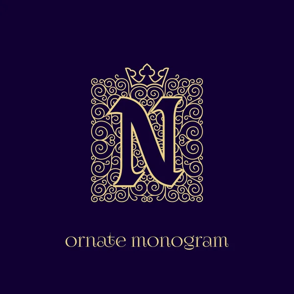 Monogram s korunou n — Stockový vektor