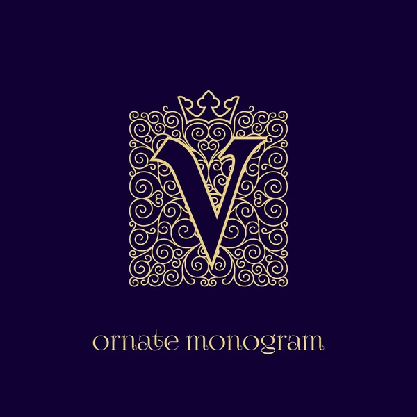 Monogram s korunou v — Stockový vektor