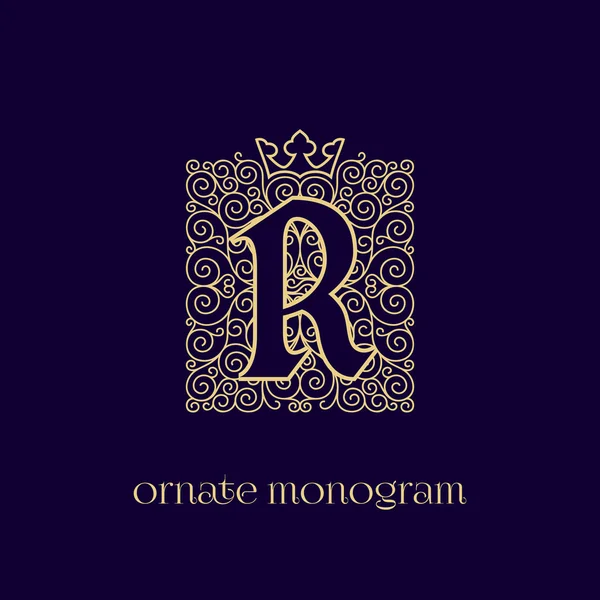 Monogram with crown R Royalty Free Stock Vectors