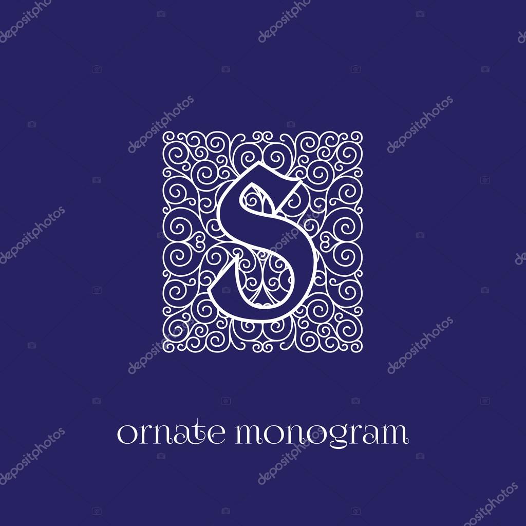 Ornate and elegant monogram design for a single letter S. Outline. Vector illustration.