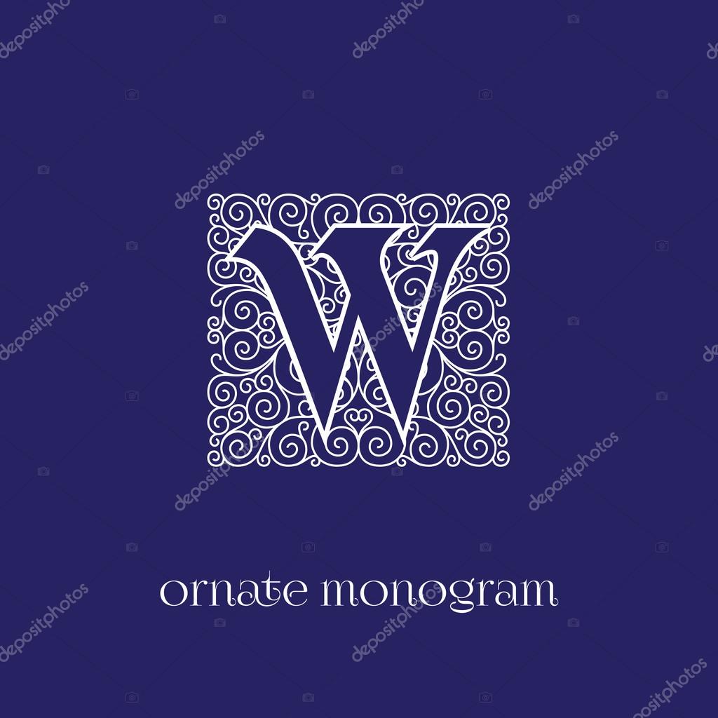 Ornate and elegant monogram design for a single letter W. Outline. Vector illustration.