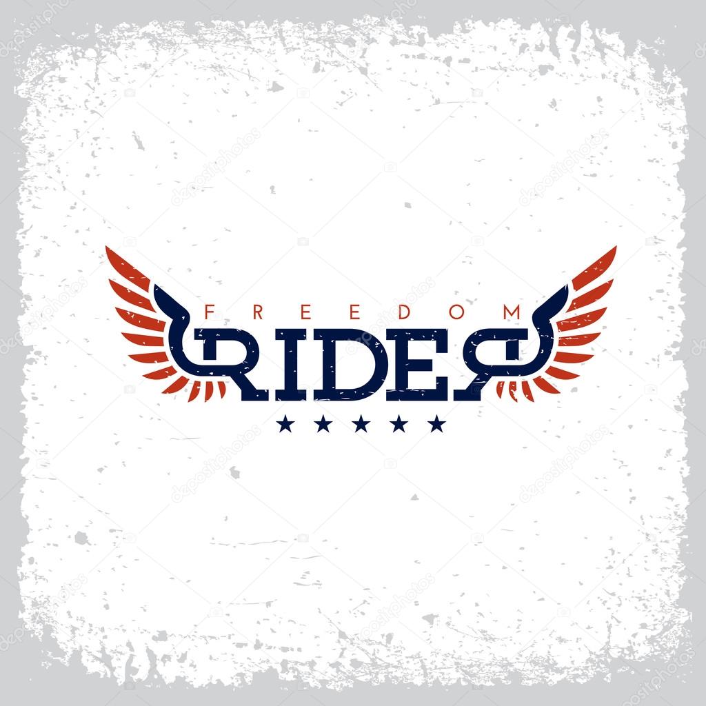 Vintage label with lettering, wing and stars on grunge background for t-shirt print, poster, emblem. Vector illustration.