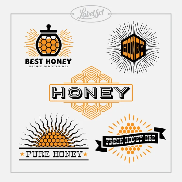 Honing honingbij label set — Stockvector