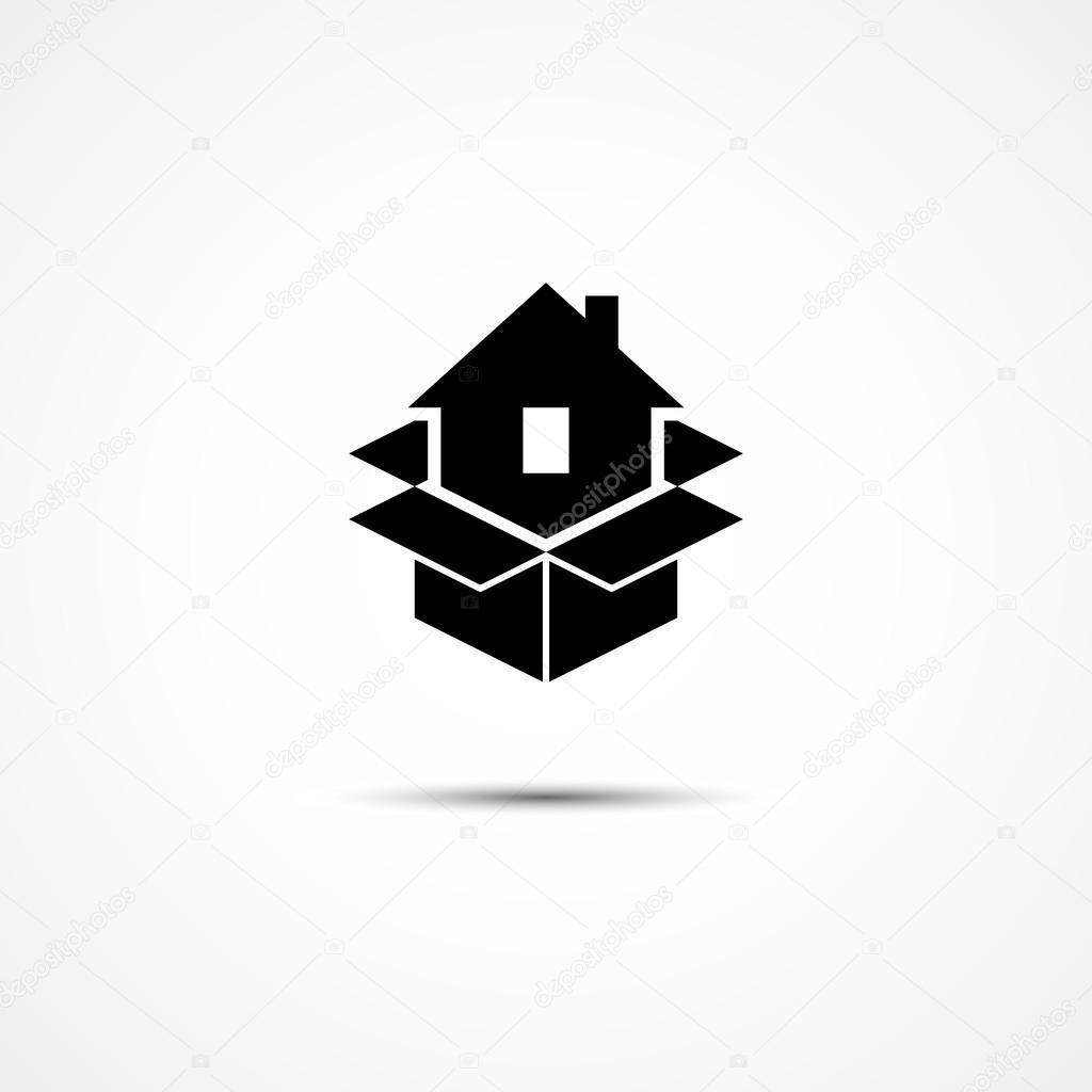 Template for logo, label, emblem, sign for delivery transportation service company with house in box. Vector illustration.