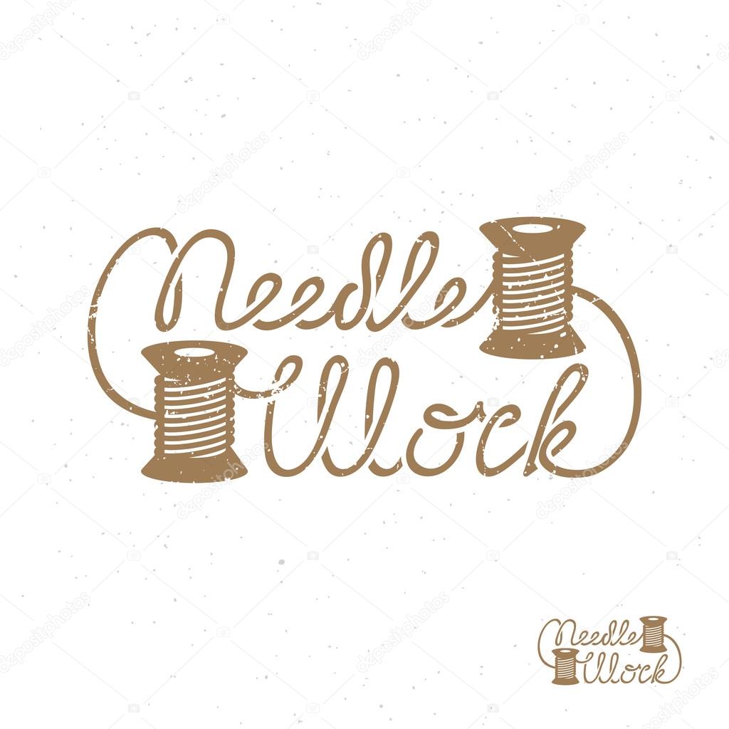 Template for logos, labels, emblems with two spools of thread. Vector illustration.