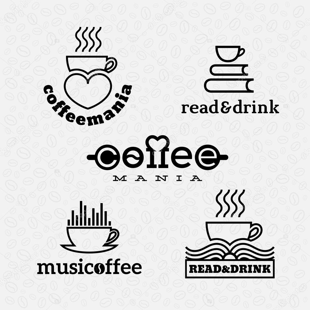 Templates for logo, label, emblem, symbol for coffee house, cafe, coffee shop, restaurant, coffee store, teahouse, etc. Vector illustration.