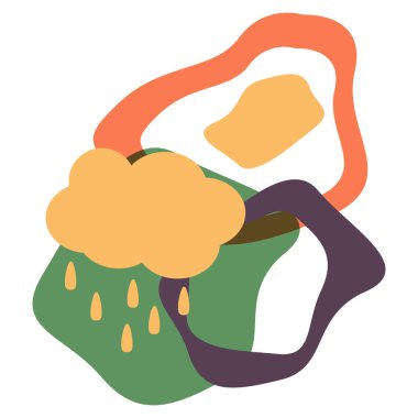 Beyaz zemin üzerinde bulutlar olan renkli soyut şekiller. Vektör illüstrasyonu.