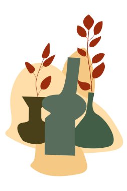 Bitkilerle dolu bir vazo. Web, kartlar, paketler, posterler için vektör illüstrasyonu