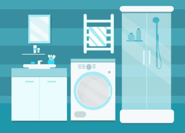 Mavi banyonun içi vektör. Dekorasyon, tasarım, site dergileri için