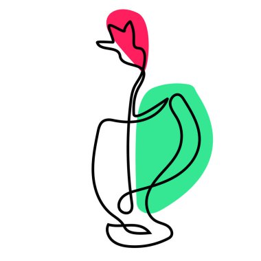 Beyaz arkaplanda vazo şeklinde çiçek var. Yalan makinesi, ambalaj, web vs. için vektör soyut illüstrasyonu