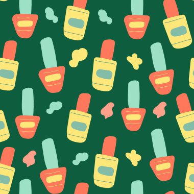 Çivi şişeli kusursuz vektör manikür deseni. Ağlar, kumaşlar, salonlar için