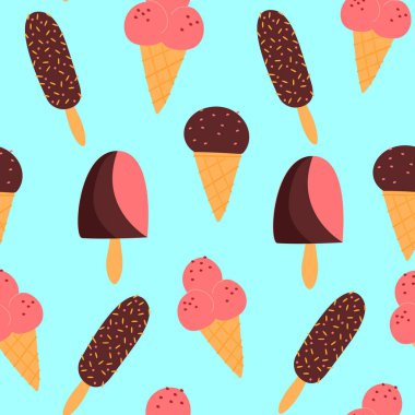 Mavi arka planda dondurmalı kusursuz vektör deseni. Menü, kıyafet, tekstil için.