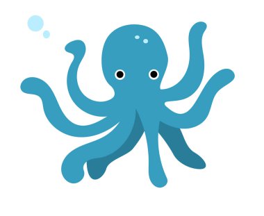 Beyaz arka planda mavi vektör ahtapot. Tasarım, ağ ve dekorasyon için düz illüstrasyon