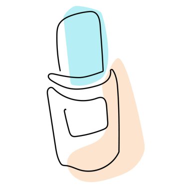 Beyaz arka planda pastel renkli bir şişe parfüm. Afişler, mağaza satışları, baskılar, posterler için satır çizgisi çizimi