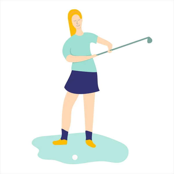 Meisje Dat Golf Speelt Vector Illustratie Voor Grafische Vormgeving Sport — Stockvector