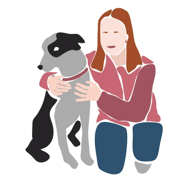 Abstraktes Mädchen Mit Hund Liebe Tiere Konzept Illustrationen Für Drucke — Stockvektor