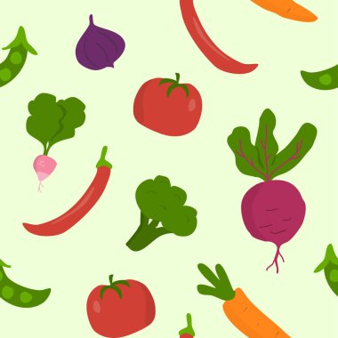 Sebzelerle kusursuz desen. Giysiler, masal, havlular, paketler için vektör deseni