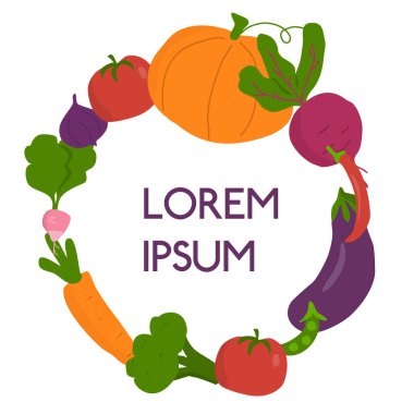 Metin için sebze çemberi çerçevesi. Çıkartmalar, kapaklar, sunum, grafik tasarımı
