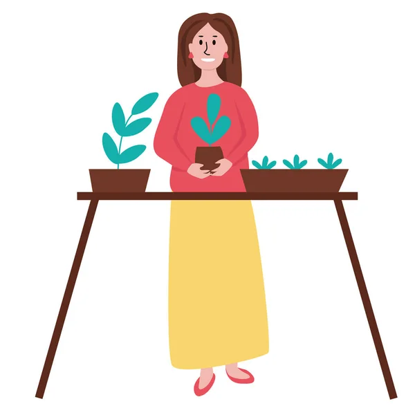 Tuinmeisje Met Plant Pot Vector Illustratie Voor Prints Posters Websites — Stockvector