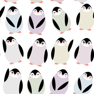 Beyaz arka plan dikişsiz desen komik penguenler. Vektör