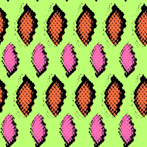 Textura de piel de serpiente. Patrón sin costuras negro rosa anaranjado sobre fondo verde claro. Vector — Archivo Imágenes Vectoriales