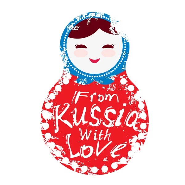 Rusya'dan sevgi ile - Beyaz arka plan, kırmızı ve mavi renklerde Rus bebek matryoshka. Vektör