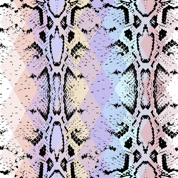 Texture de peau de serpent avec losange coloré. Fond géométrique. Modèle sans couture noir violet fond rose bleu, coloré psychédélique géométrique mosaïque ornement triangle. Vecteur — Image vectorielle