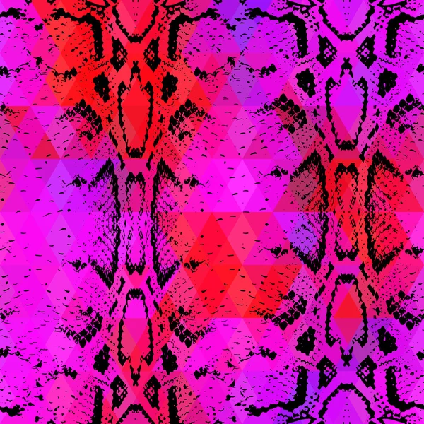 Schlangenhaut-Textur mit farbigen Rauten. geometrischer Hintergrund. nahtlose Muster schwarz lila rosa roter Hintergrund, bunte psychedelische geometrische Mosaik-Ornament-Dreieck. Vektor — Stockvektor