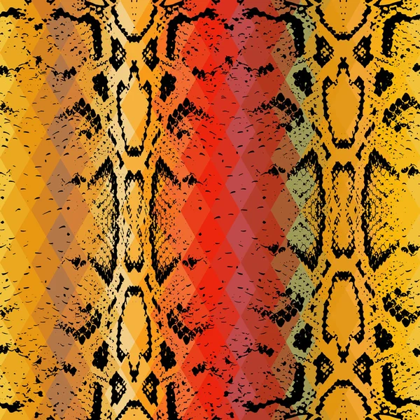 Kígyó bőr textúra színű rombusz. Geometriai háttérrel. Varrat nélküli mintát fekete barna sárga piros háttérrel, színes pszichedelikus geometriai mozaik dísz háromszög. Vektor — Stock Vector