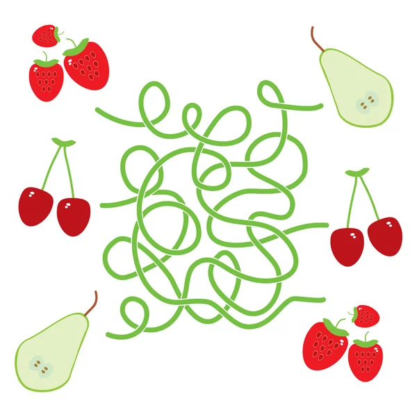 Pear cherry strawberry fruit labyrinth game for Preschool Children. Vector — Stock Vector