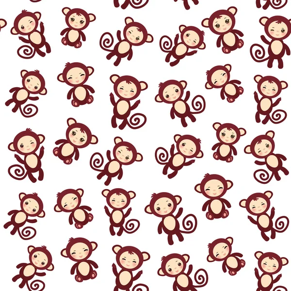 Seamless pattern with funny brown monkey boys and girls on white background. Vector — Stock Vector