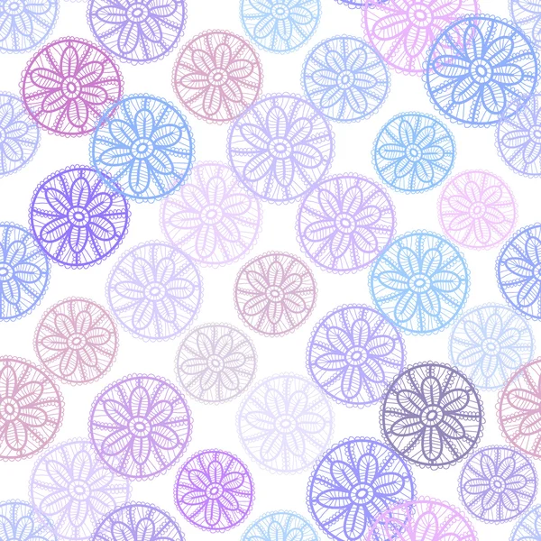 Padrão sem costura rendas com lilás rosa roxo flores azuis no fundo branco. Cores pastel, arte abstrata. Vetor —  Vetores de Stock